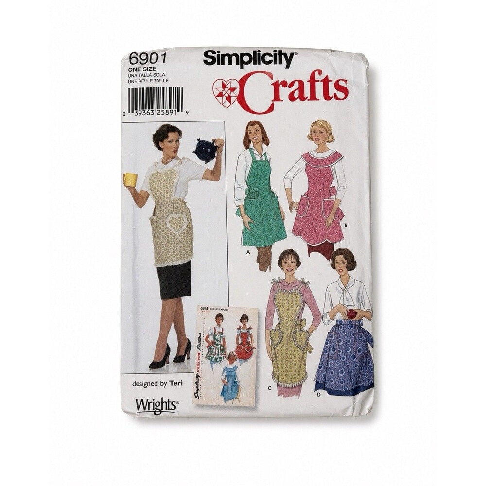 Simplicity Crafts 5961 Vintage Apron Pattern Wrights Designed by Teri Uncut
